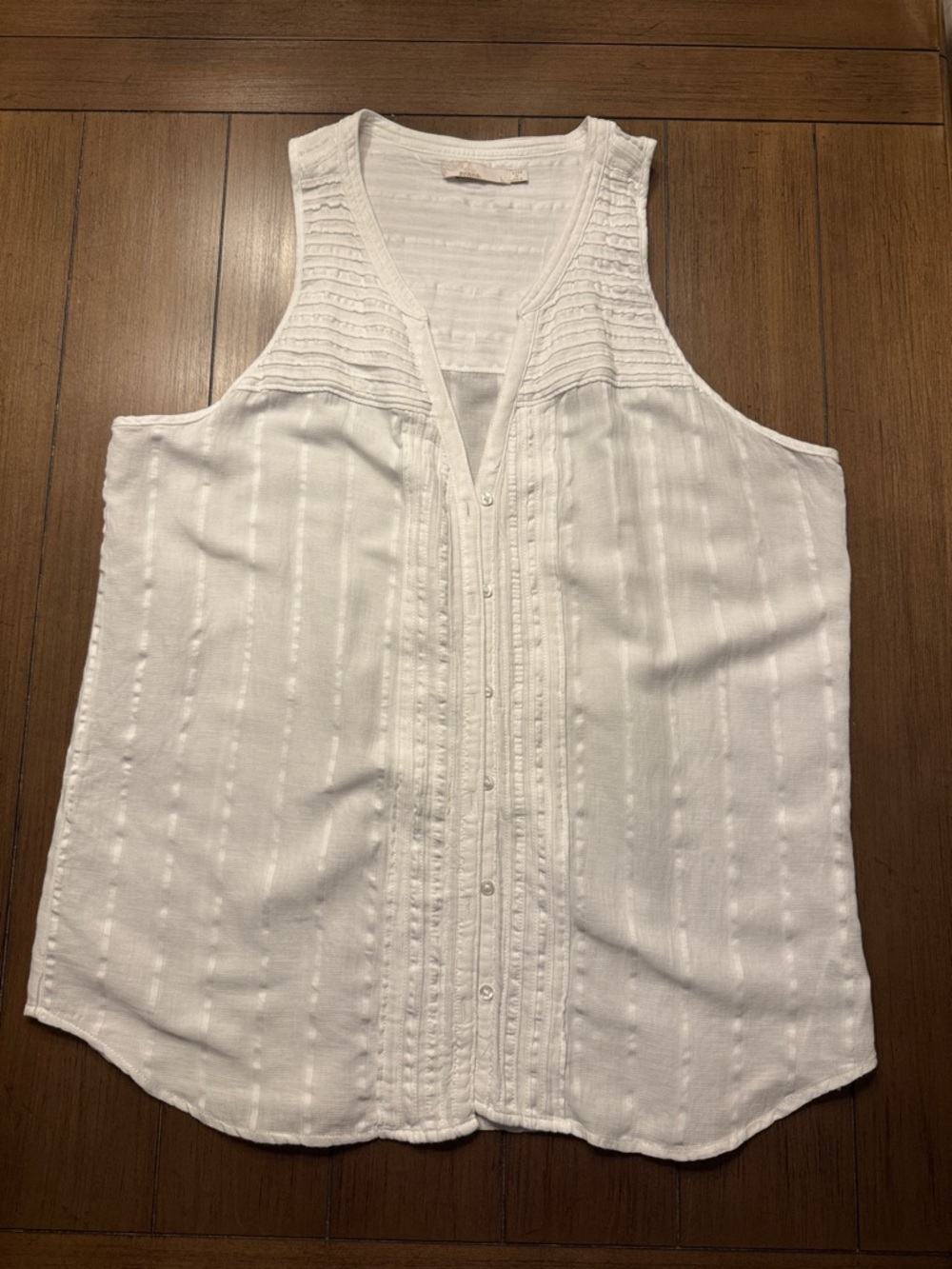 Prana White Sleeveless Pintuck Button-Front Camisole